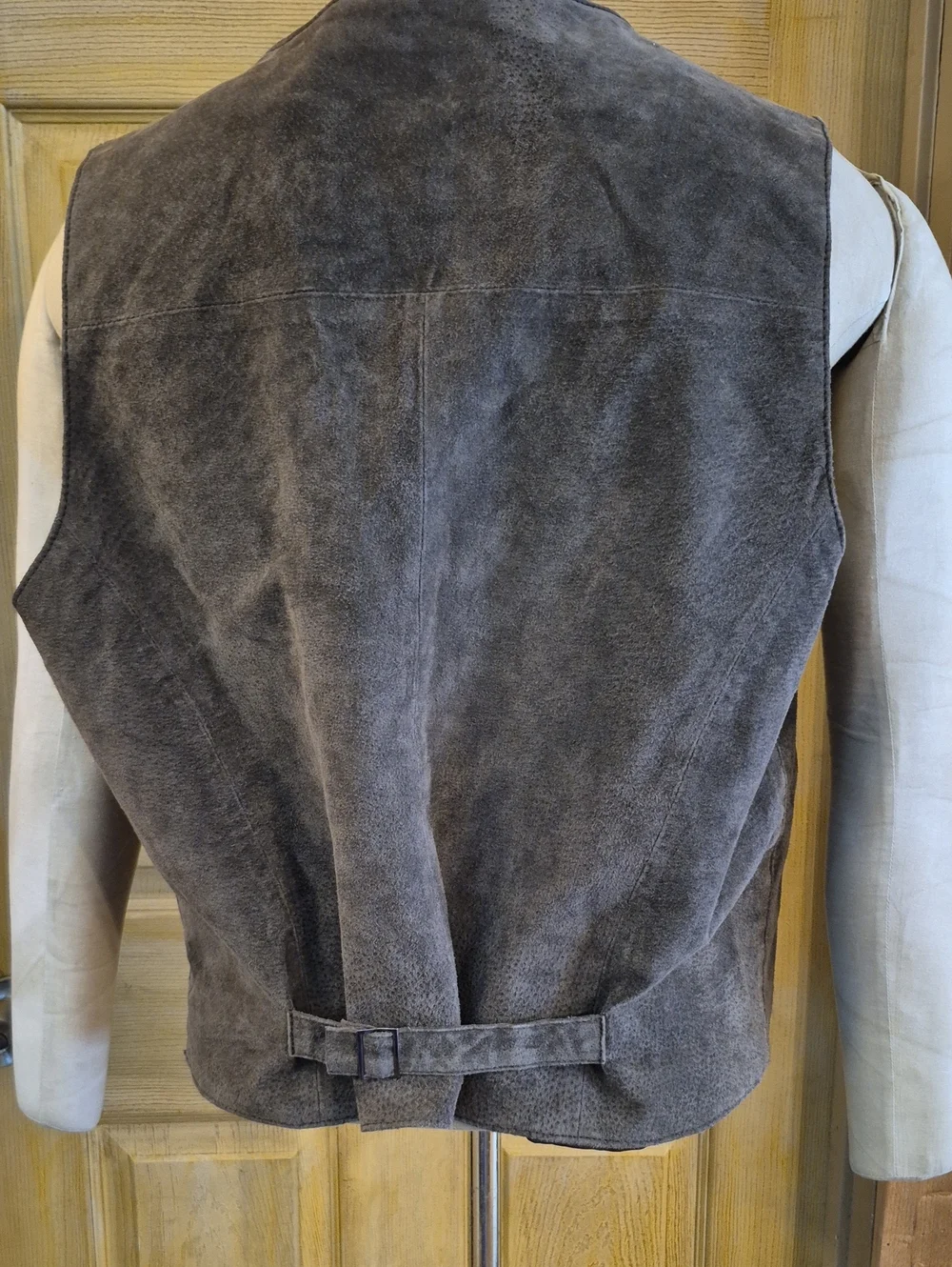 Dona Michi Leather Suede Snap Vest Back Cinch Belt 48